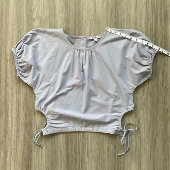 NWT Madewell Embroidered Poplin Puff-Sleeve Cutout Crop Top Blue S - Picture 10 of 16